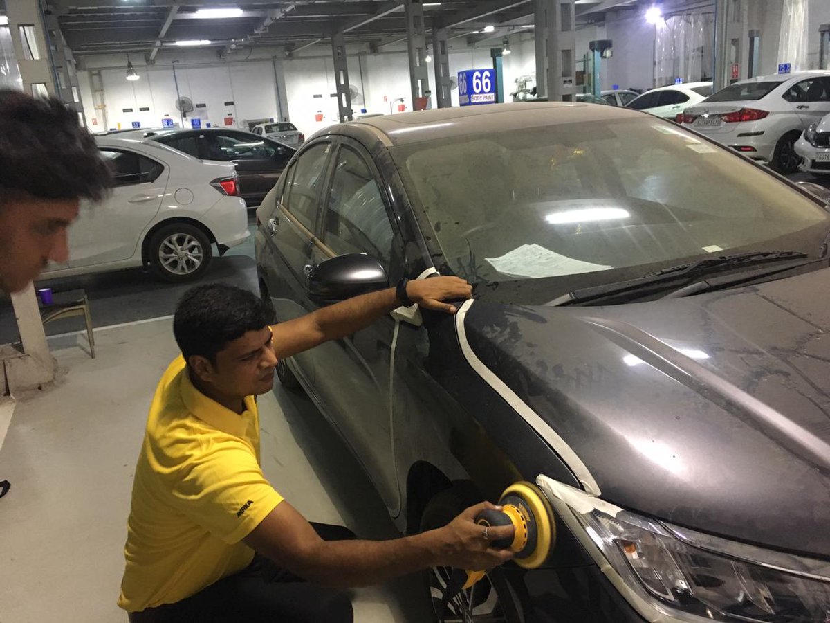MirkaIndia's tweet photo. Golden Finish Trails at Emerald cars in Gandhi Nagar. Excellent work by our Training Lead Nitin Singh and West Team Zalak Raval Lets viral such trails for great output. #Mirkaindia #Mirkamagic #dedicatedtothefinish #Demo #Trails #Sanding #Goldenfinish https://t.co/0XewzJAzf0