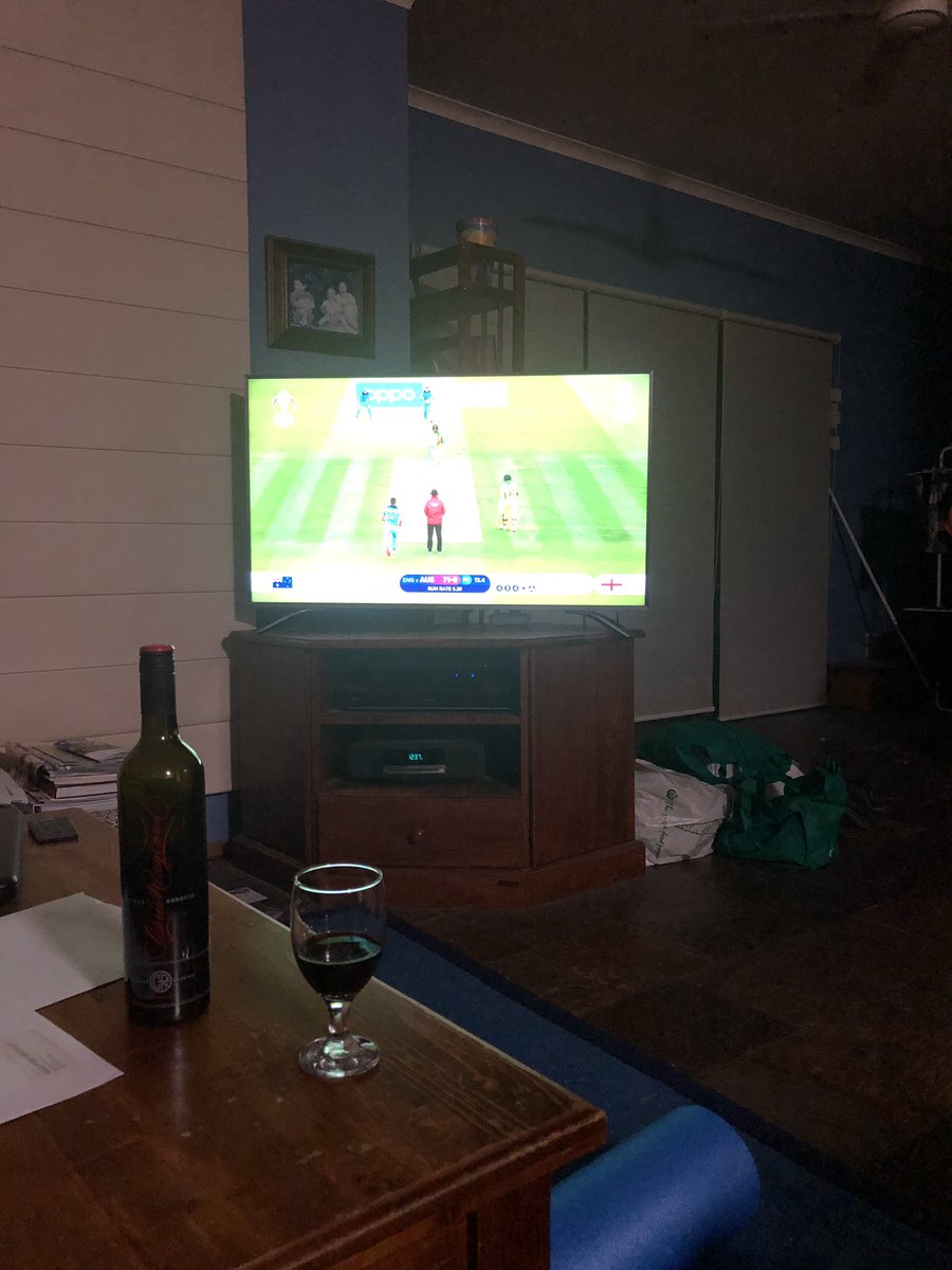 2 daughters home and wife and not at all interested in cricket. How lucky on winters night to have tv, fire and my own company on such a night.
