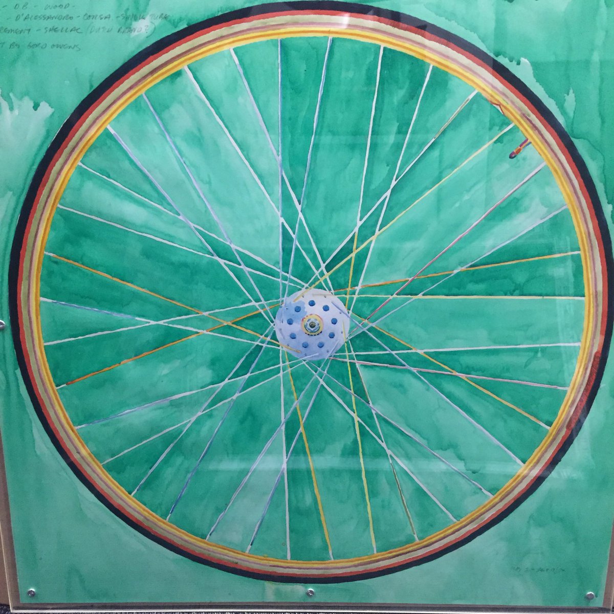 I always think of that song by #Queen « I want to ride my Bicycle” -
when seeing this iconic work in the TD Bank Art Collection by Greg Curnoe, High Flange, oil on paper, 1974