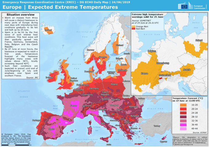 ondas de calor na Europa, junho de 2018