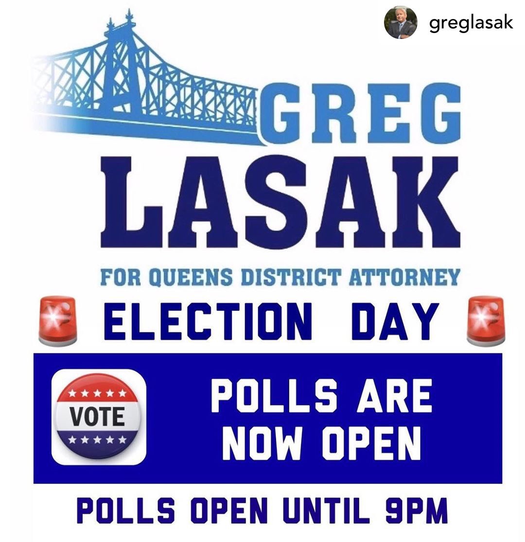 smartlocal28's tweet photo. We remind all #local28 members who live in #Queens to go out and #VOTE for @GregLasak for #QueensDa TODAY. https://t.co/e3qL80pdmR