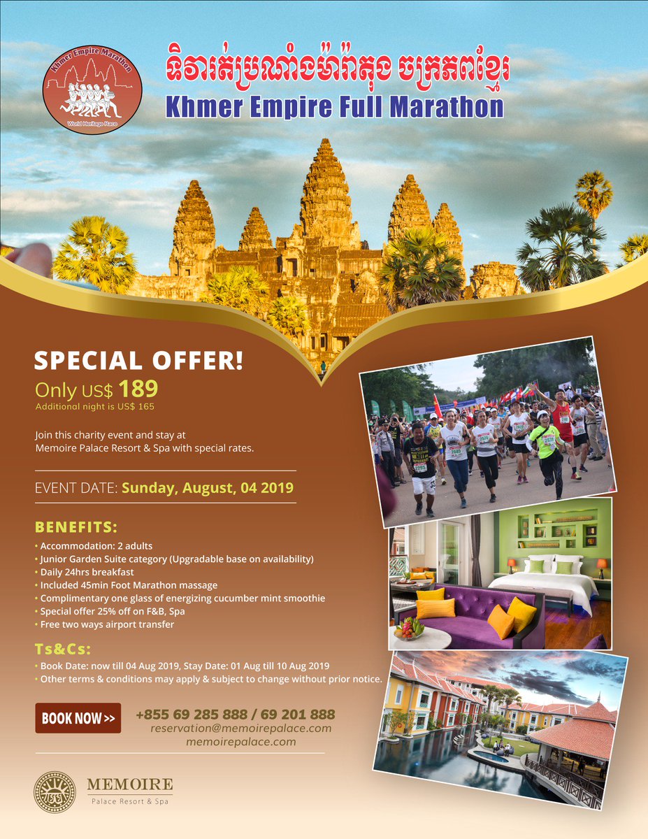 memoirepalace's tweet image. Khmer Empire Full and Half Marathon are held at one of the most famous heritages in the world.
For more detail: memoirepalace.com/special_offer/…
#Marathon #KhmerEmpire #Fullmarathon #halfmarathon #charity #AngkorComplex #Capital #FamilyRoom   #memoirepalace #angkorwat #siemreap #cambodia