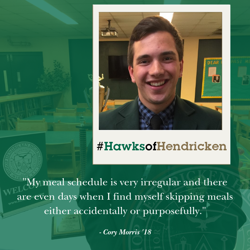 HendrickenHawks's tweet photo. "My meal schedule is very irregular and there are even days when I find myself skipping meals either accidentally or purposefully."
Read Cory Morris' '18 letter: https://t.co/esRam5yhSK
There's 5 days left in the school year to help support a Hawk!
#HawksofHendricken https://t.co/UXBvxzszaQ