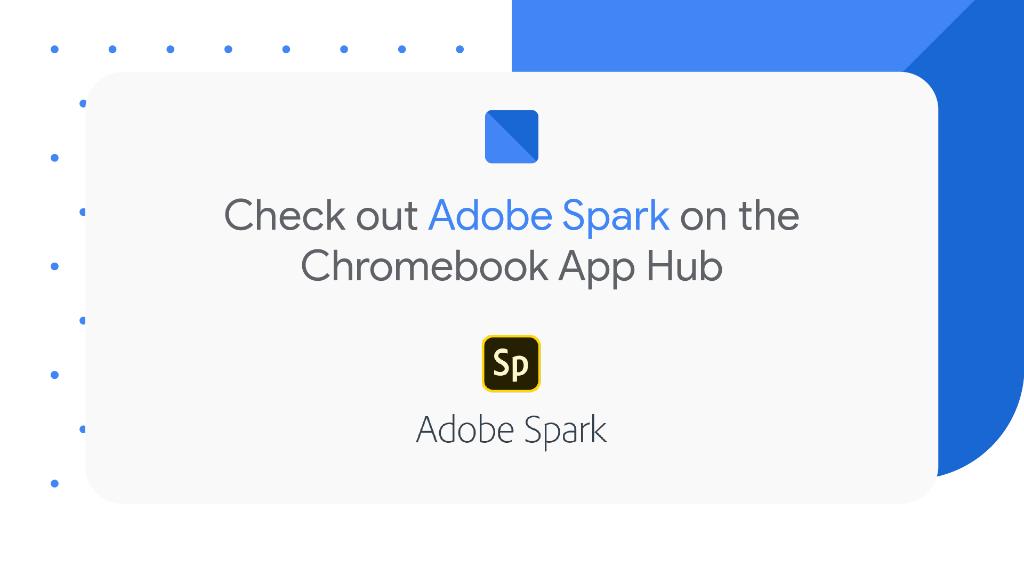 GoogleForEdu's tweet photo. Engage students with @AdobeForEdu + #GoogleEdu. Head to the Chromebook App Hub to learn all about @AdobeSpark and how you can bring it to your classroom: https://t.co/EYwnX5kHj7 #ISTE19 https://t.co/49xGNEa35Q