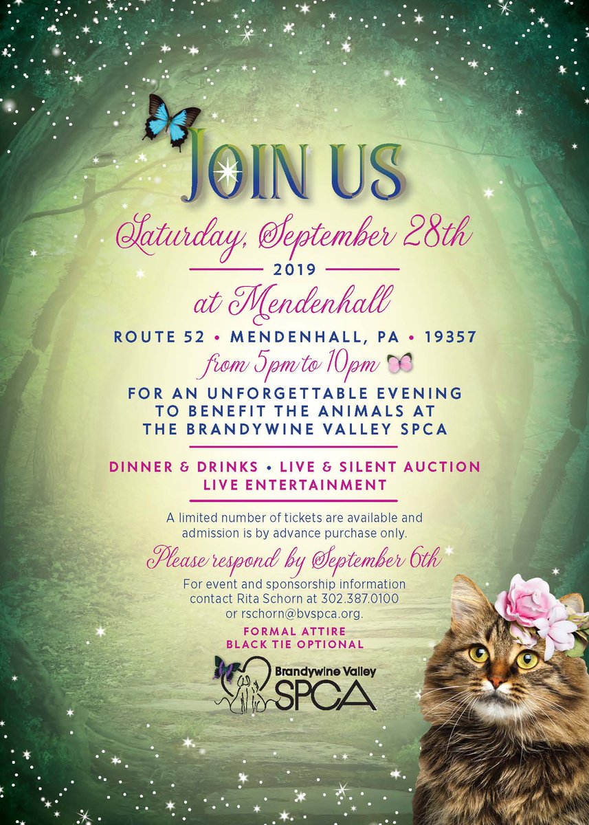 MJWilsonRealEst's tweet photo. Great event, September 28th, Join us for an unforgettable evening! Come support animals at the @BrandywineSPCA. There will be #Dinner and #Drinks, Live and Silent #Auctions, and #LiveEntertainment! Don't miss it! @MendenhallInn #Dogs #Cats #Adoptions #SPCA #Brandywine #furbabies https://t.co/nid8EHZhLH