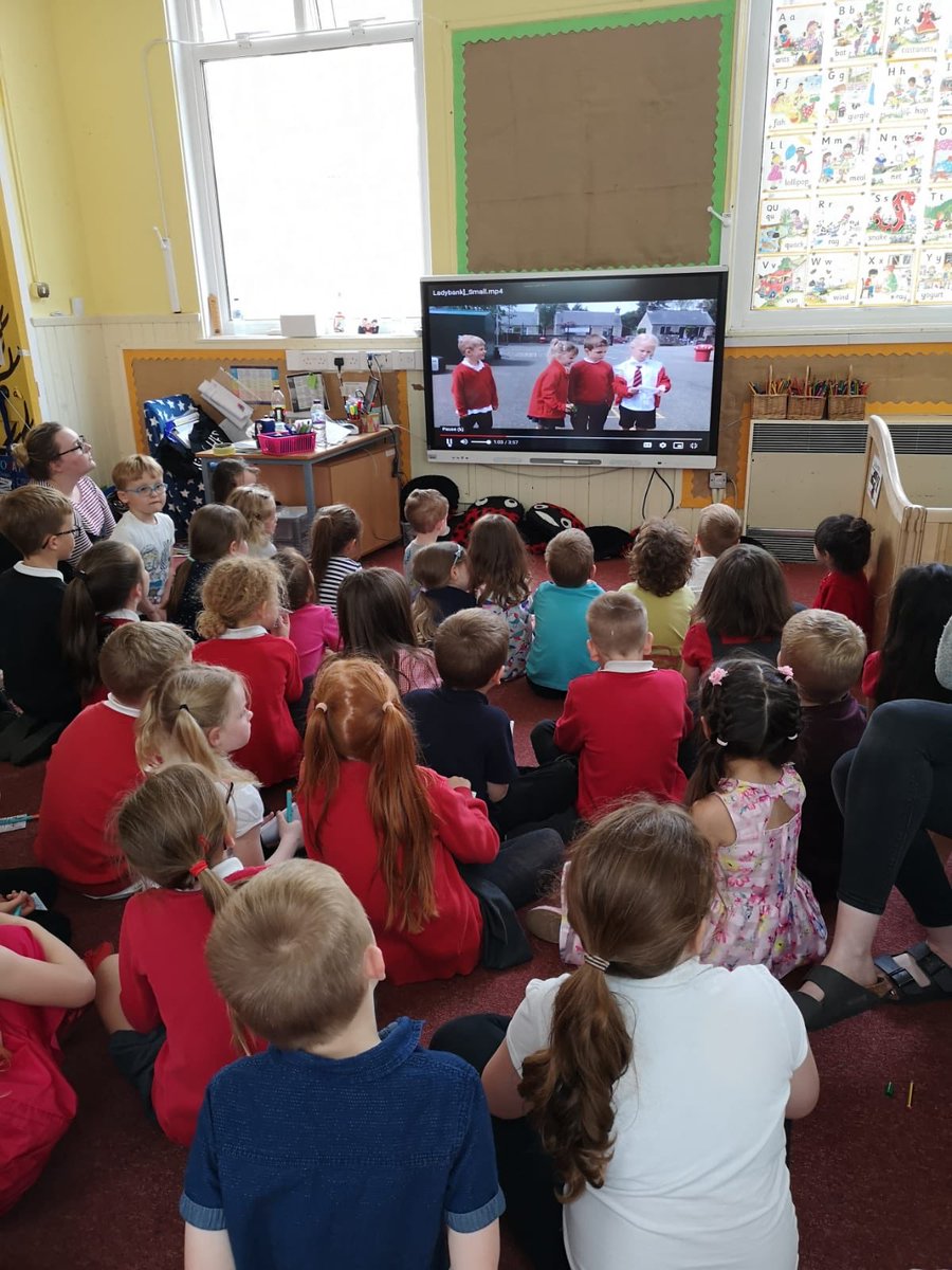 LadybankPS's tweet photo. P1/2 made a movie for the nursery children about our school. They held their premiere this afternoon. The movie stars were in their best clothes, giving autographs and speaking to their fans 🌟 they were stars. #welcomingournewP1s #sharingourlearning #theladybankway https://t.co/JoPYPOFKkU