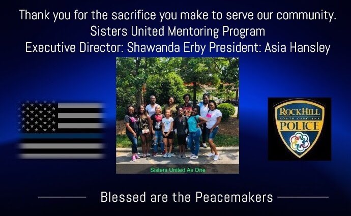 SistersOne's tweet photo. Our mentees have chosen to honor the Rock Hill Police Department for their first Community Service Project of the summer. They wanted to share their appreciation for The officers commitment to protecting communities within the City of Rock Hill. We are so proud of our girls💕 https://t.co/QFJyUfUoHd