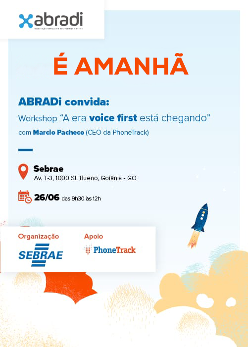 abradigo's tweet photo. É AMANHÃ!
👉🏾 A Era 'Voice First' está chegando!  Workshop de Inovação, Tecnologia e Vendas 
📆 26/06 às 09:30 no SEBRAE Goiânia
🎁 Inscrição: R$ 50,00 por agência (acesso a 3 colaboradores) 
O link para a inscrição:
https://t.co/2qErI2cMtW https://t.co/4YNsshC5dO
