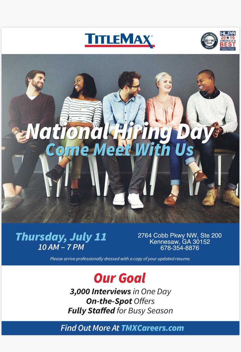 This is a huge opportunity to start a career with an awsome diverse family. Please join Cartersville and the TMX Family,  July 11th, 2019.  This event will be held at every store location from 10am until 7pm. Join a winning team #TMXNHD19 <a href="/Colby09R1/">Colby</a> <a href="/Khenley72/">KEH</a>