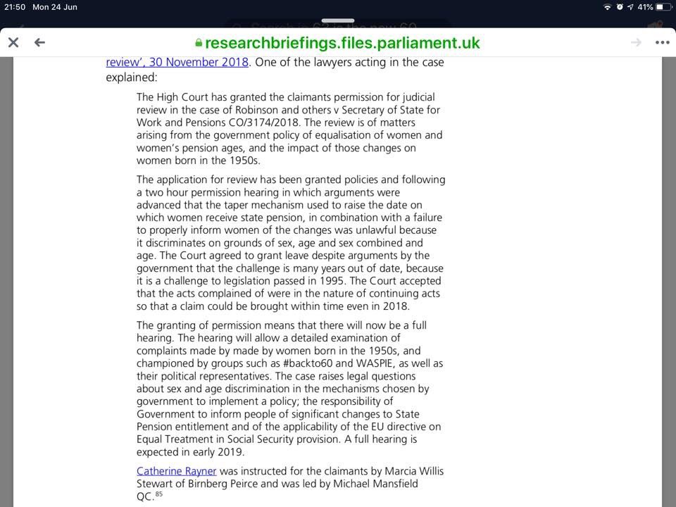 pastirka's tweet photo. The Judicial Review case. Page 33 from Rsearch paper 20.6.2019. Thanks @PensionUnited #waspilibrary https://t.co/bA5iwAGknB