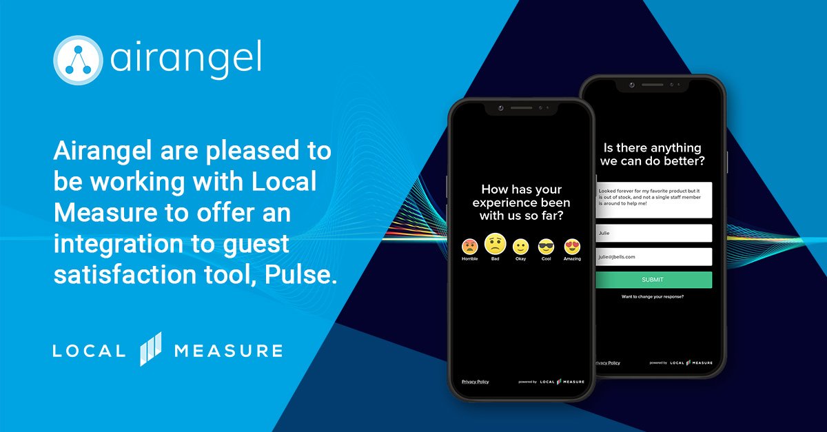 Airangel are pleased to be working with <a href="/localmeasure/">Local Measure</a> to offer a new integration which enables their guest satisfaction tool, Pulse. Read more below...

👇👇👇
lnkd.in/dxcBp2V

#GuestSatisfaction #HospitalityWiFi #WiFi #WirelessTechnology #HotelWiFi