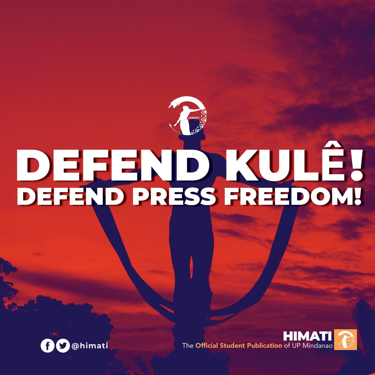 himati's tweet photo. OPISYAL NA PAHAYAG NG HIMATI UKOL SA PAGSUSPENDE SA MGA PATNUGOT NG REBEL KULÊ
Sama sama nating isulong ang karapatan sa malayang pamamahayag!
READ: https://t.co/axXPD88Ti1
#UptheRev #DefendKule #DefendPressFreedom https://t.co/uxW2BxNGC8