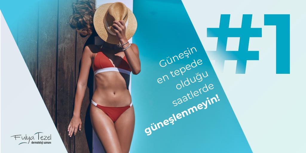 Yaz Aylarında Cildi Koruma Kural #1:

Güneş ışınlarının en şiddetli olduğu saatlerde (11.00 ile 15.00 arası) güneşe çıkmamaya özen gösterin. 🌞 Eğer çıkmanız gerekirse güneş kremlerinin maksimum 3 saat etkili olduğunu ve bu süreden sonra kremi tazelemeniz gerektiğini unutmayın!