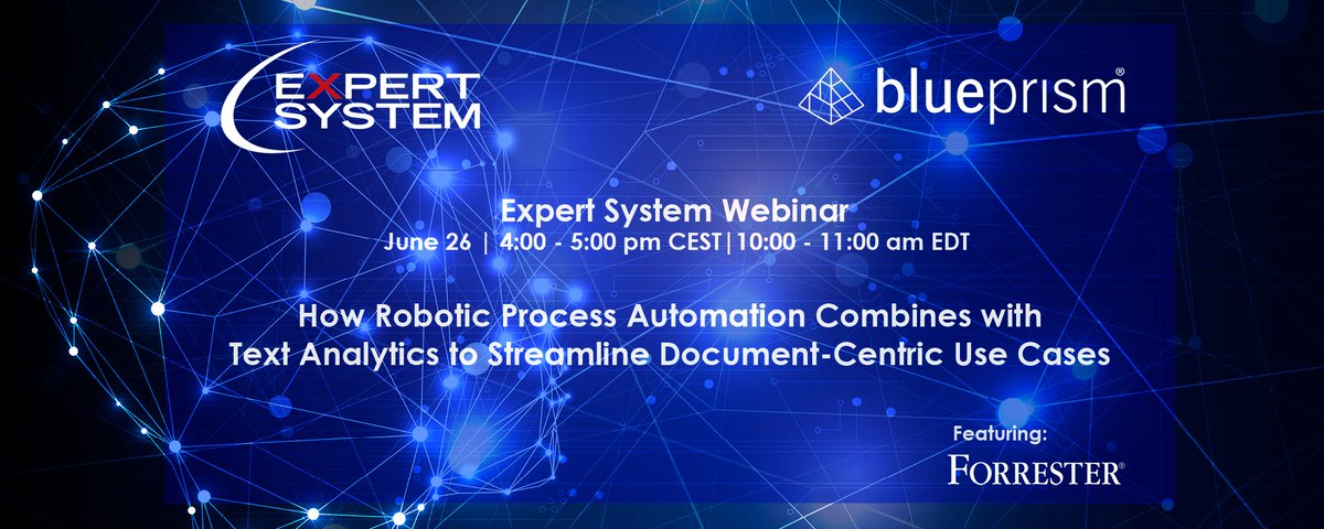blue_prism's tweet photo. Don’t miss tomorrow’s webinar with @Expert_System and @forrester! Join us and learn the effective benefits of Natural Language Understanding, including improved efficiency, cost effectiveness and the specific advantages for #RPA. https://t.co/UTJo8Pv9Hl https://t.co/yBt4ZTpZdY