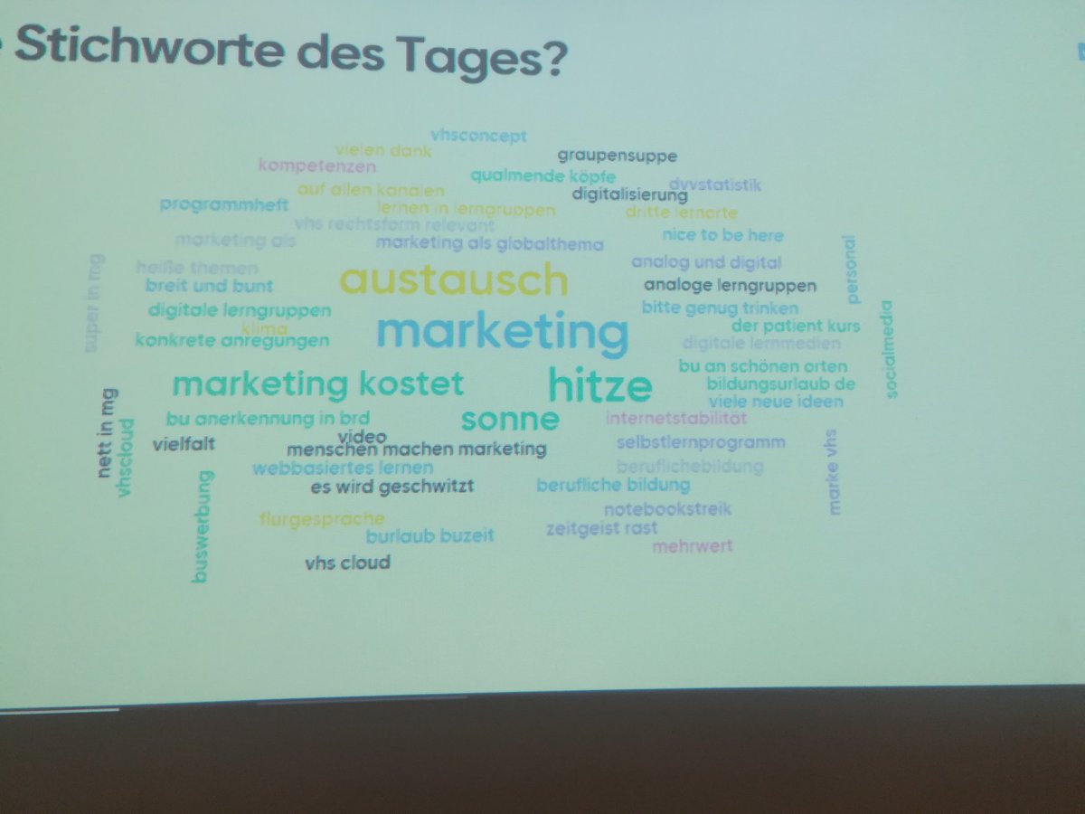 Die Stichworte des Tages bei der #LFKBeruf19 in der #vhsmg. Auf geht's in die letzte Workshoprunde zur #vhscloud mit @Kate_Mander #elw