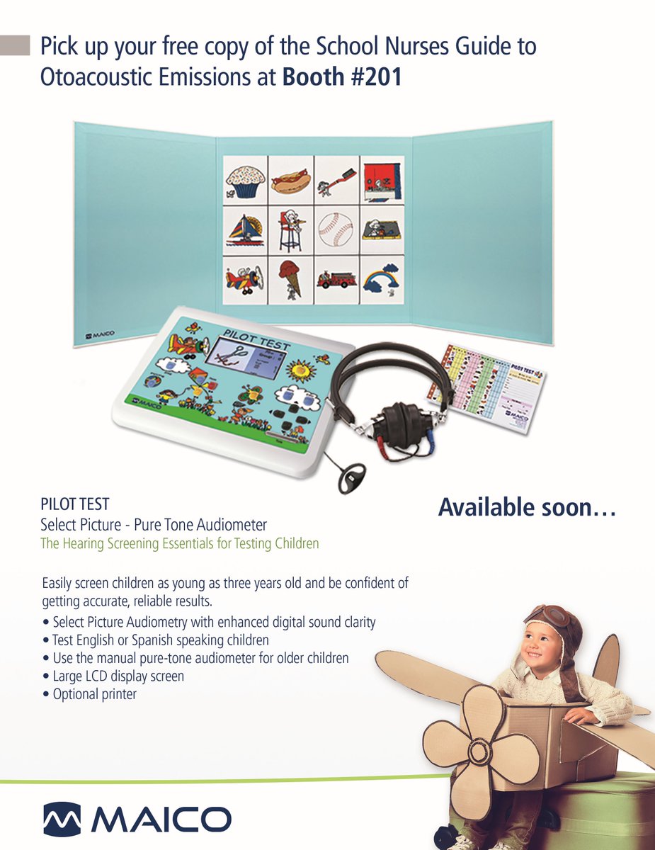 The NEW PILOT TEST Select Picture-Pure Tone Audiometer on display at #NASN2019. Offering a kid friendly design that puts the child at easy and ready to play. Stop by booth #201 <a href="/MAICOUSA/">MAICO Diagnostics</a> for hands on demonstrations.