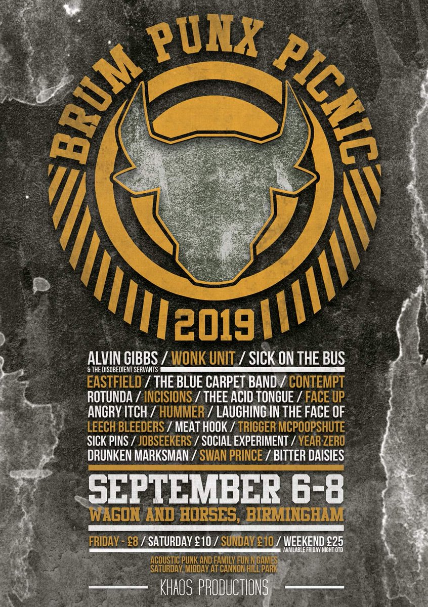 socialexpunk's tweet photo. Excited to be a part of #BrumPunxPicnic2019 . Epic line up, should be a belter. https://t.co/bmo241pdiH