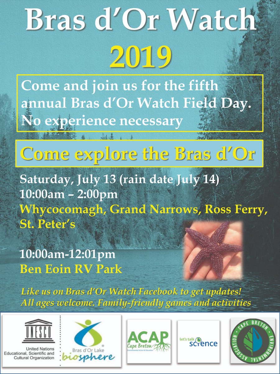 Bras d'Or Watch 2019! Explore the Bras d'Or on July 13th at your fave locations!