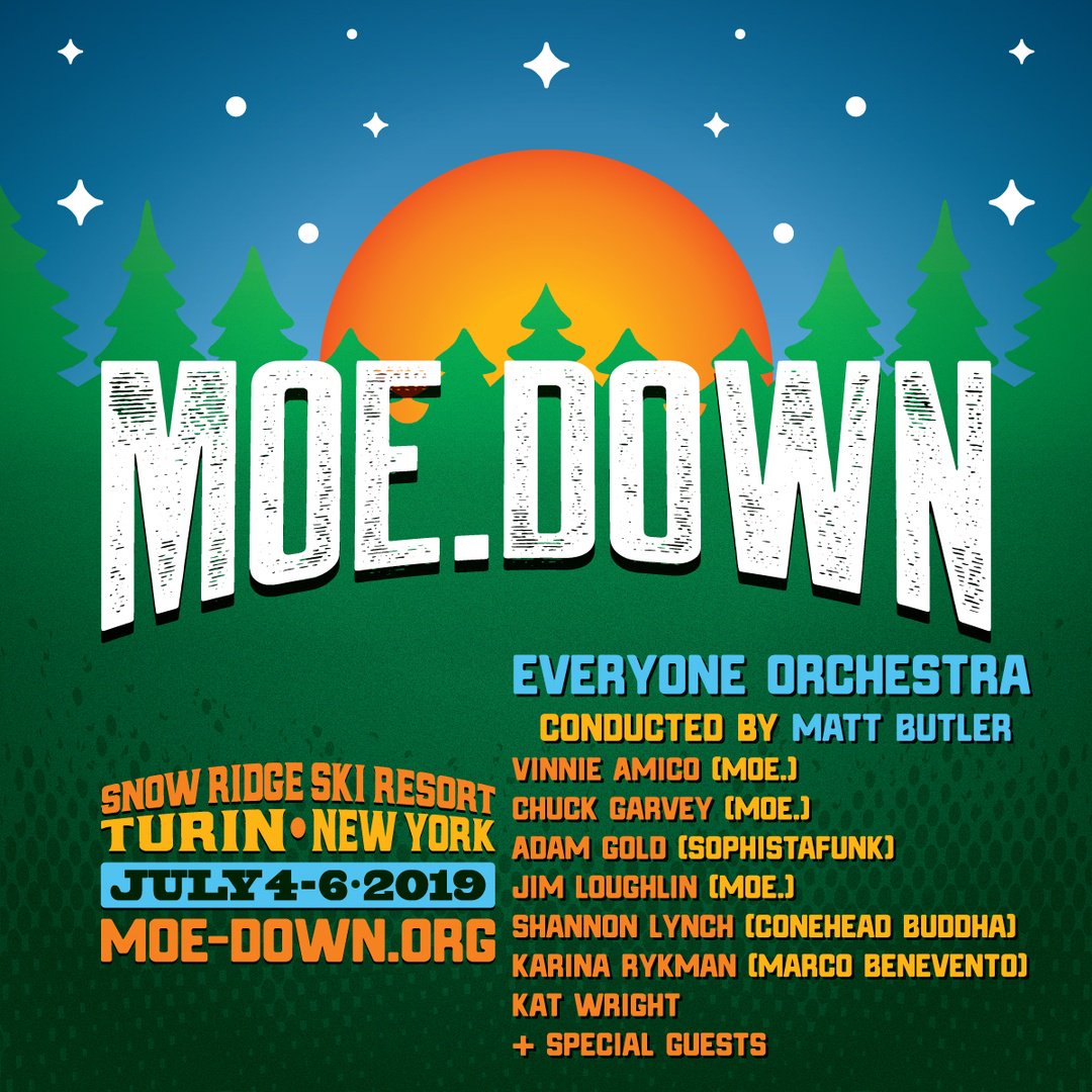 moedown's tweet image. Everyone Orch. will officially close out the .down w/ a late night Sat set. This lineup is fire &amp;amp; will be sure to burn down the house!

Vinnie, Chuck, &amp;amp; Jim (moe.)
Adam Gold (Sophistafunk)
Shannon Lynch (Conehead Buddha)
Karina Rykman (Marco Benevento)
Kat Wright
+ Special Guests