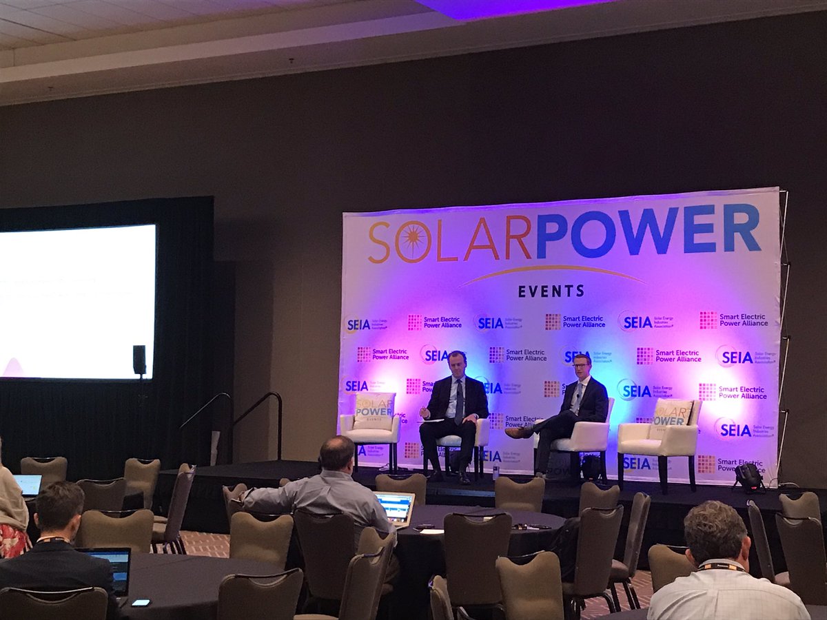SEIA's tweet photo. #SolarTX still going strong with a trade update from @jpsmirnow, including the recent exclusion for bifacial #solar modules. https://t.co/UfPvV7dtz1