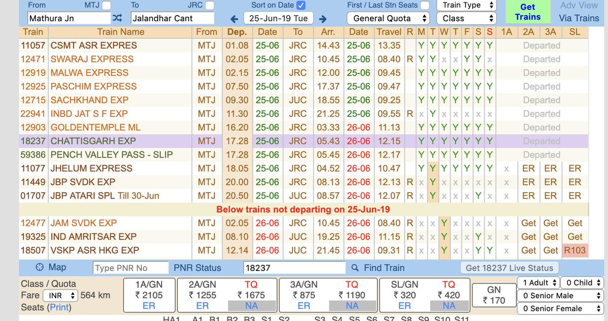 manojp87's tweet photo. @IRCTCofficial @RailMinIndia @PiyushGoyal Irctc has a major bug on their website application. It was showing the train no 59386 for MTJ to JRC route with the same timing as train no 18237.
Also, I was able to book the ticket on the train 59386 which does not even run on the route https://t.co/1Z9V9449tz