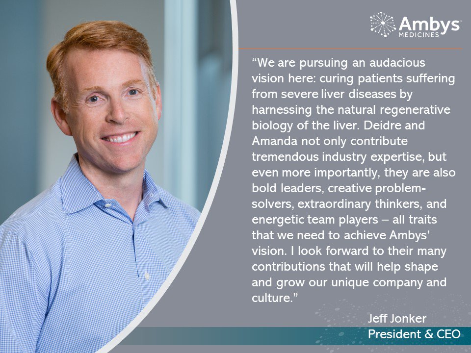 Jeff_Jonker's tweet photo. Excited to announce more amazing talent joining @ambysmedicines: today we welcome Deidre Roniger as our new SVP, Corporate Development &amp; Amanda Valentino as our new Chief People Officer https://t.co/gJtXprBtvF Both superb leaders, serious impact players and awesome new Ambysians! https://t.co/T2HFEhhpfQ