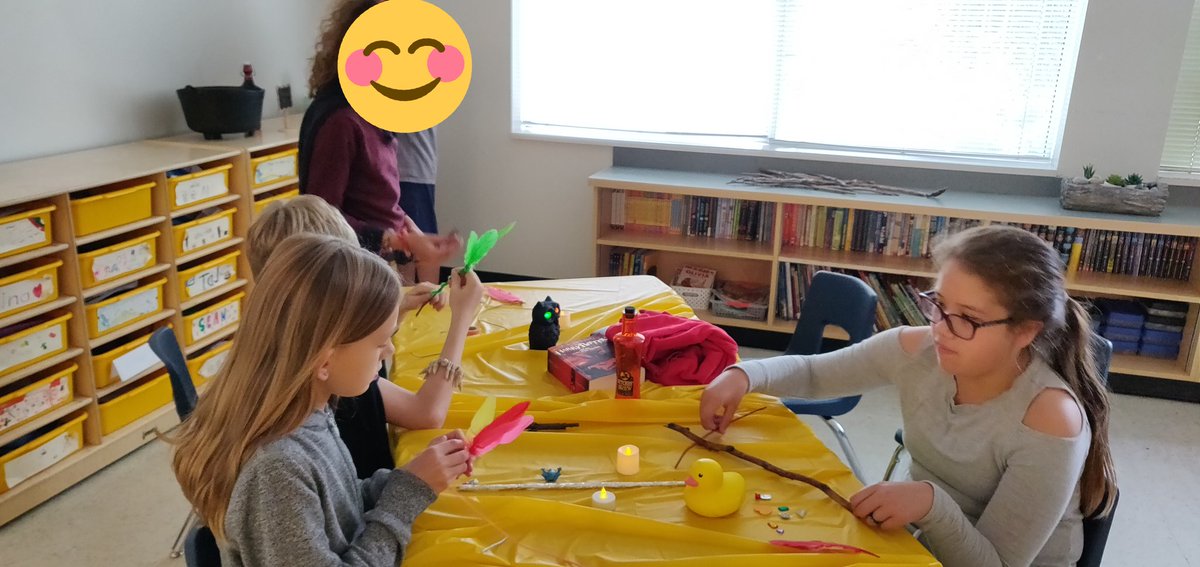 CaitlinChaddock's tweet photo. We started our last week of school with Harry Potter day! Sorting hat ceremony, wand making, potions, care of magical creatures (van aquarium), and Quidditch were enjoyed by all 🧙 Thx @DMarining for lending me all of the decorations! https://t.co/x8kzZl6HZ6