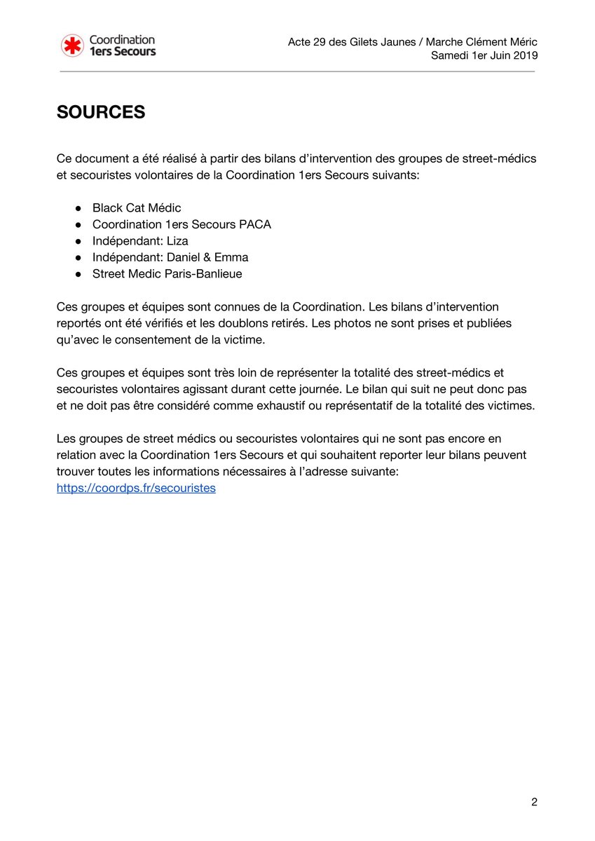 obs_medics's tweet photo. 🚨 BILAN PROVISOIRE DES VICTIMES DE L'#Acte29 #ActeXXIX (1er juin)
La coordination n'a pour le moment aucune victime recensée en lien avec les FdO.
À la manif Clément Méric, les #streetmedics sont intervenus sur une pers en arrêt cardiaque
https://t.co/EOsgkXK1S9 #GiletsJaunes https://t.co/T6ueAb7Jcc