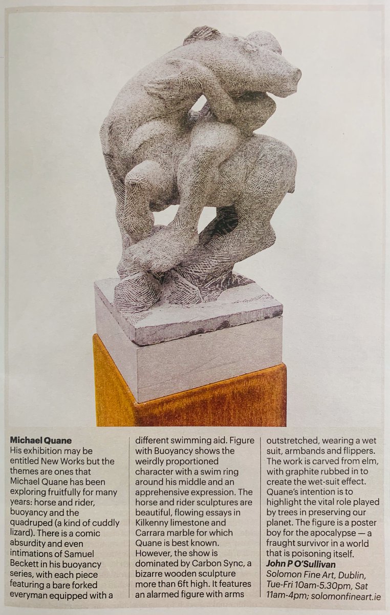 SolomonFineArt's tweet photo. Thrilled to read this excellent review of the Michael Quane solo show in the Sunday Times Culture magazine this weekend! Thanks @johnnysull for your wonderful words as always https://t.co/mAPluf5KKH #irishsculpture #michaelquane #horseandrider #kilkennylimestone https://t.co/mNTN3P8JlY