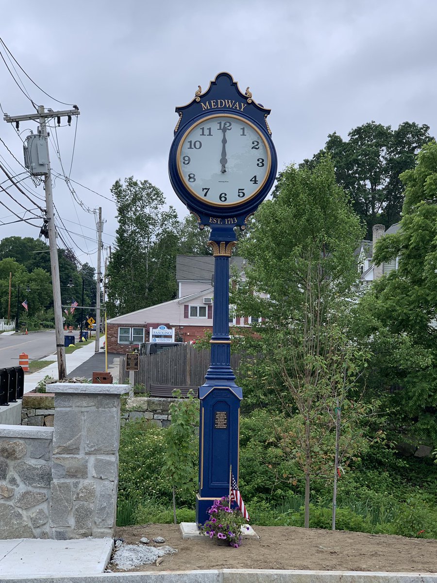 We now have a gorgeous Electric Time Company clock at the helm of Choate Park. Donated in memory of long-time Medway resident, Cindy Reding Kairit, this clock is worth seeing up close!