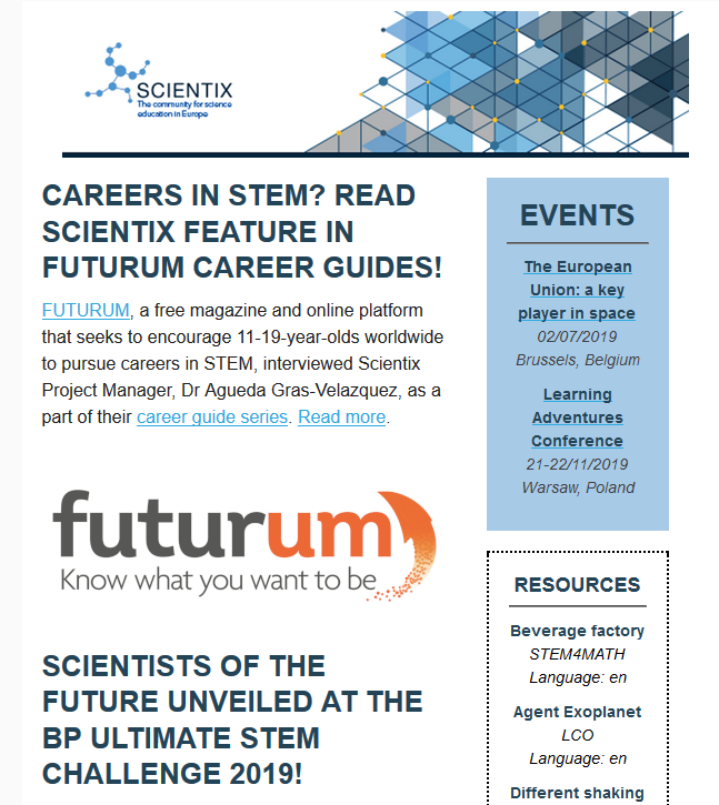 ScientixTurkiye's tweet photo. #Scientix Digest yayınlandı! @FUTURUMCareers, BP #UltimateSTEMChallenge ve 2 harika projenin #BRITEC & @stemjamproject etkinlikleri ve kaynakları ile ilgili bilgilere ulaşabilirsiniz! https://t.co/WMD81wf87o https://t.co/GFDrHHes1i
