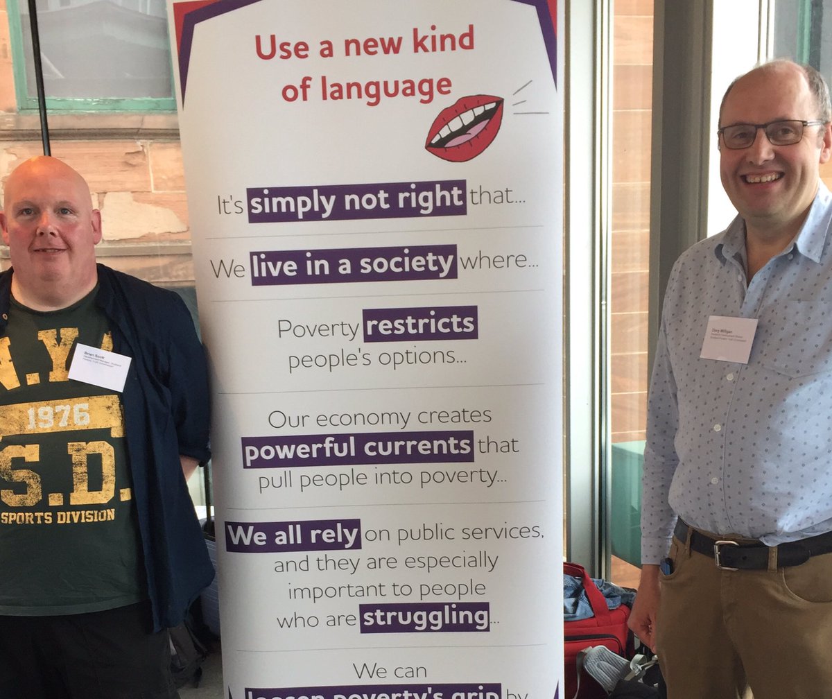 PTC’s Brian and Foxy(not in picture) + Davy at @JRF and @PovertyAlliance event on Framing, learning about & in Foxy’s case, leading on, how we get the message about poverty across to neighbours, media etc.
#compassionandjustice 
#TalkingAboutPoverty