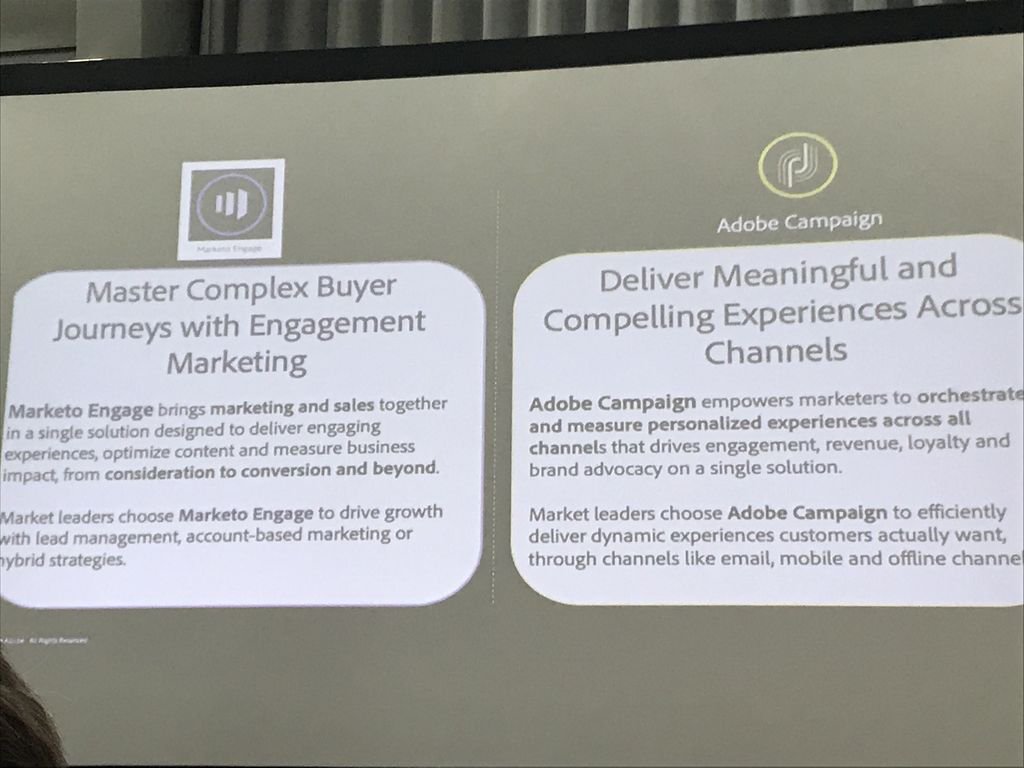 JohnMunoz89's tweet photo. Marketing automation with #marketo and #adobecampaign &amp; Magento as PWA for a nice mobile e-commerce experience &amp; Open Data strategy with #SAP, #Microsoft and #Adobe as partner.

Really exciting insights for cool digital marketing approaches 💪🏻🤓

#digitalloop #palaciosdigital https://t.co/zlg2B3BliI