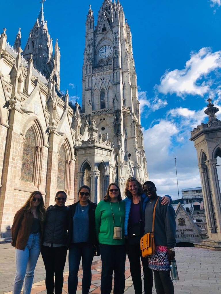 OGH_UMSON's tweet photo. UMSON faculty Dr. Charlotte Nwogwugwu and Dr. Karen Scheu are with four of our undergraduate global health students in Ecuador. Over the weekend they had time to check out the Basilica of the National Vote. https://t.co/59tf8xLiHq