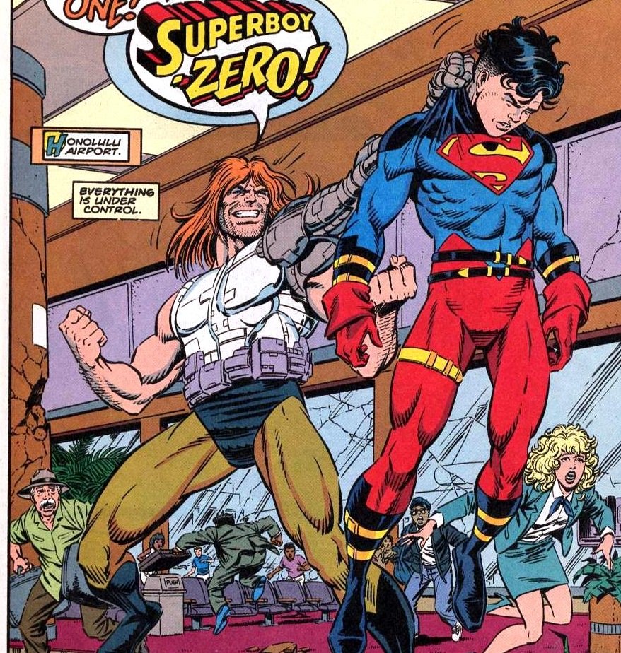 TalkKonEl's tweet image. Kon versus his first villain, Sidearm. As he managed to flee from Project Cadmus and went into Metropolis, Kon saw Sidearm trying to steal money from a ATM.