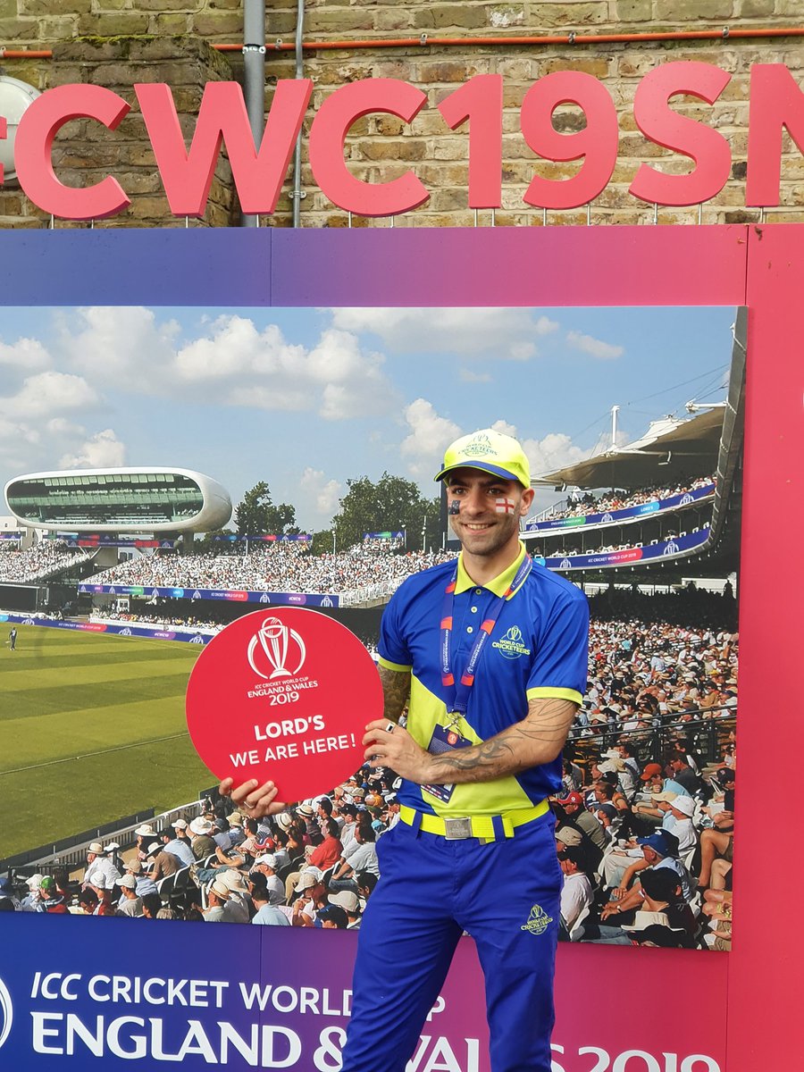 BillyRayMansell's tweet photo. Another absolutely phenomenal shift with #ICCCricketeers at #CWC19 now it's time to watch my first ever Cricket game ๐ฎ๐ฅฐโค๐ #ENGvAUS #LoveLords #CWC19SNAP https://t.co/b6wmqsmdqI