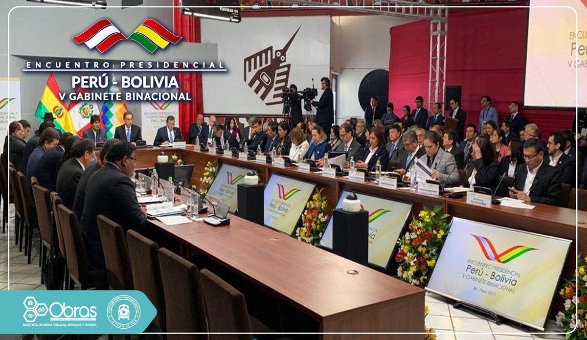 Los presidentes <a href="/evoespueblo/">Evo Morales Ayma</a> y <a href="/MartinVizcarraC/">Martín Vizcarra</a> dan inicio al Encuentro Presidencial y V Gabinete Binacional #Perú - #Bolivia, con la participación de los ministros de Estado de ambos países. #BoliviaIntegra 🇵🇪👐🇧🇴