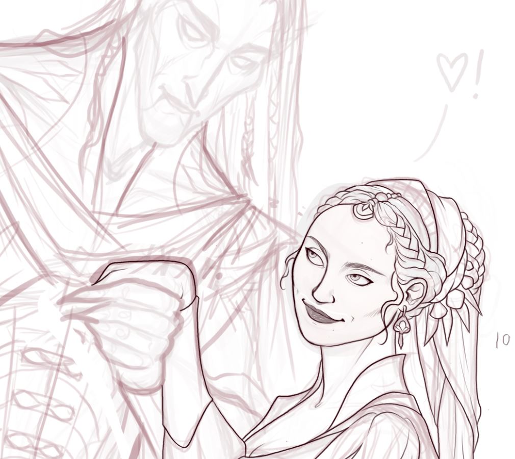 LiberLibelula's tweet photo. I've wanted to draw these two since I started reading the book. Just a WIP for now #Radiance #GraceDraven #Brishen #Ildiko https://t.co/MH2MPOzxra