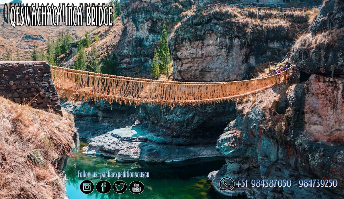 Pachacusco's tweet photo. QESWACHACA INCA BRIDGE : A new option to visit the city of Cusco, discover the wonders of the region  #Incabridge  you can see the #RioApurimac, along the route we can see beautiful #landscapes and picturesque villages  info@pachaexpeditions.com  Book now: whatsapp: +51984387050 https://t.co/S3RjBSO7JF