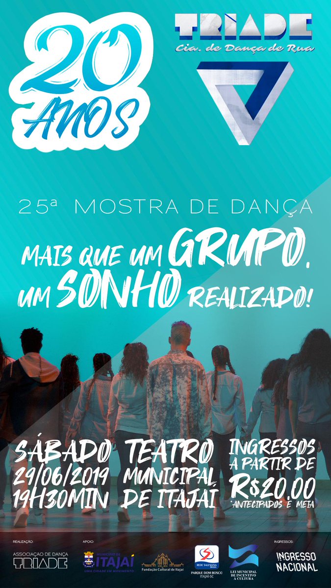 ciatriade's tweet image. 25ª Mostra de Dança Tríade está chegando e vamos celebrar 20 anos de história!
Garanta seu ingresso com os dançarinos do grupo ou no site ingressonacional.com.br, ao preço de R$ 20,00 (* na hora, será R$ 40,00).
#mostradedança #dança #dançaderua #ciatríade #tríadeciadedançaderua