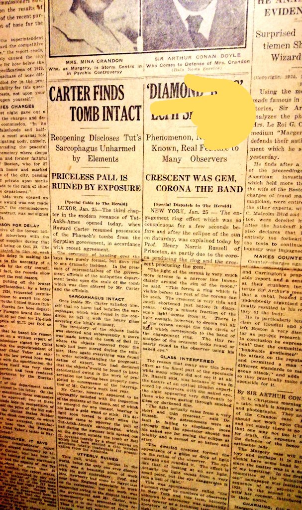 GR_Morgan's tweet photo. Really interesting to read up on #Houdini in the #WellcomeMagic exhibition but my eye was caught by an unrelated story in this blown up Boston Herald front page from January 1923! #Tutankhamun #egyptology #HowardCarter #Egypt #archaeology @ExploreWellcome https://t.co/GOlY2lW7od