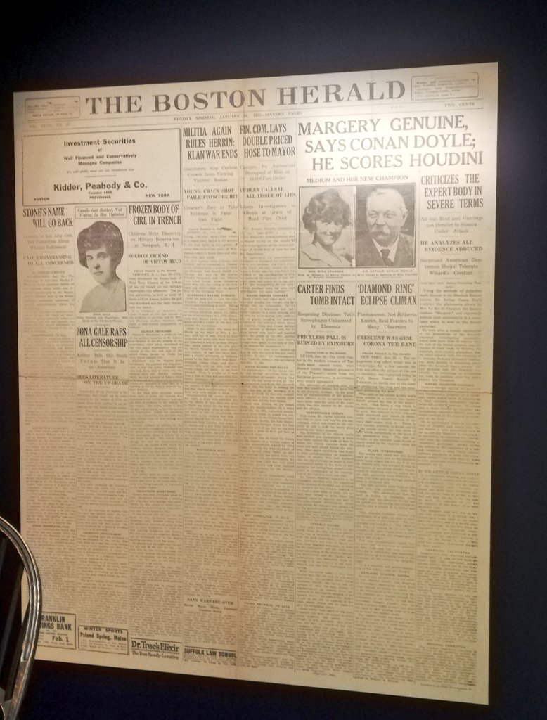 GR_Morgan's tweet photo. Really interesting to read up on #Houdini in the #WellcomeMagic exhibition but my eye was caught by an unrelated story in this blown up Boston Herald front page from January 1923! #Tutankhamun #egyptology #HowardCarter #Egypt #archaeology @ExploreWellcome https://t.co/GOlY2lW7od
