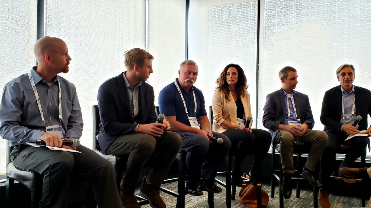 carriebowden's tweet photo. Craig DeWit @MidcoSN, Nick Garvin @Mobiletvgroup, Steve Berscheid @ATTSportsNetPIT, Bonnie Wilson @SpectrumSN, Kyle Reischling @Pac12Network talk about evolving At Home productions #REMI with Michael Harabin @GearhouseB for #SVGRSN https://t.co/AD1fHtQE0Q