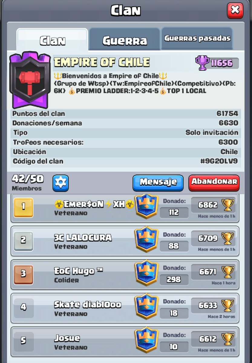 EmpireOfChile's tweet photo. #CR
#Empireofchile
✅Aceptamos de 6000 copas en adelante
✅Jugar Guerras
✅MD al que quiere unirse https://t.co/qNjqOOc5ta