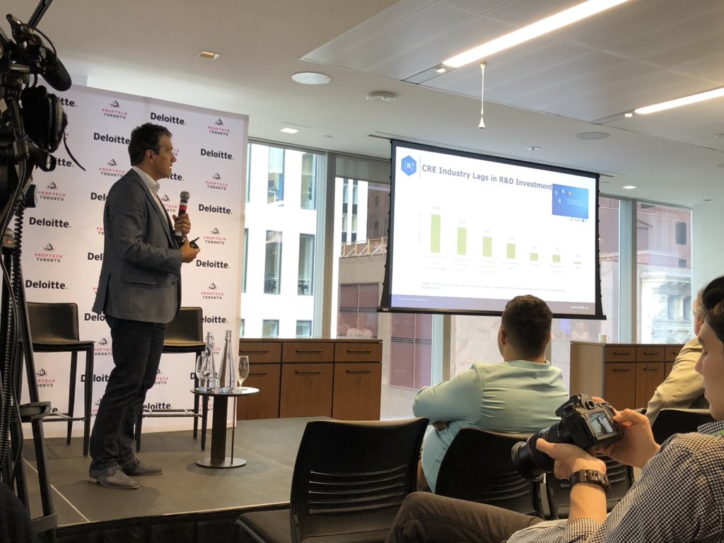 CRE only invests 1% of sales on R&amp;D - George Carras from R-LABS speaking on future of proptech at #proptechtoronto