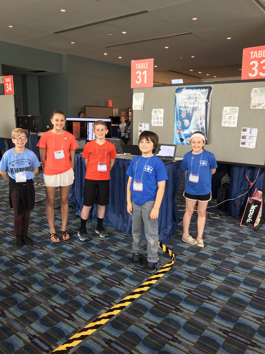 NASDTechCoach's tweet photo. Come check out the JR Tech Leaders at #ISTE2019 poster session table 31 from 1-3 PM. They are excited to share all they learned this year @ColonialIU20 about @microbit_edu, @BlocksCAD, & #GoogleForms #kidpride #kkidslearn @IU20EdTech https://t.co/cCpf8u281z