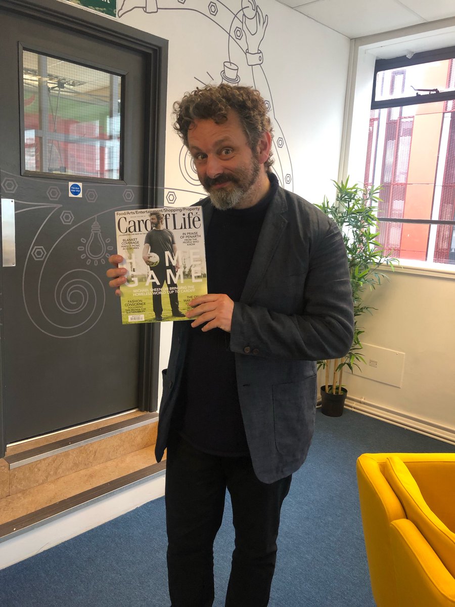 Our new issue featuring <a href="/michaelsheen/">michael sheen 💙</a> talking about the inspirational <a href="/homelesswrldcup/">Homeless World Cup</a> heading to #Cardiff end of July, is being modelled here by well, the great man himself 🏴󠁧󠁢󠁷󠁬󠁳󠁿⚽️🙏🏽