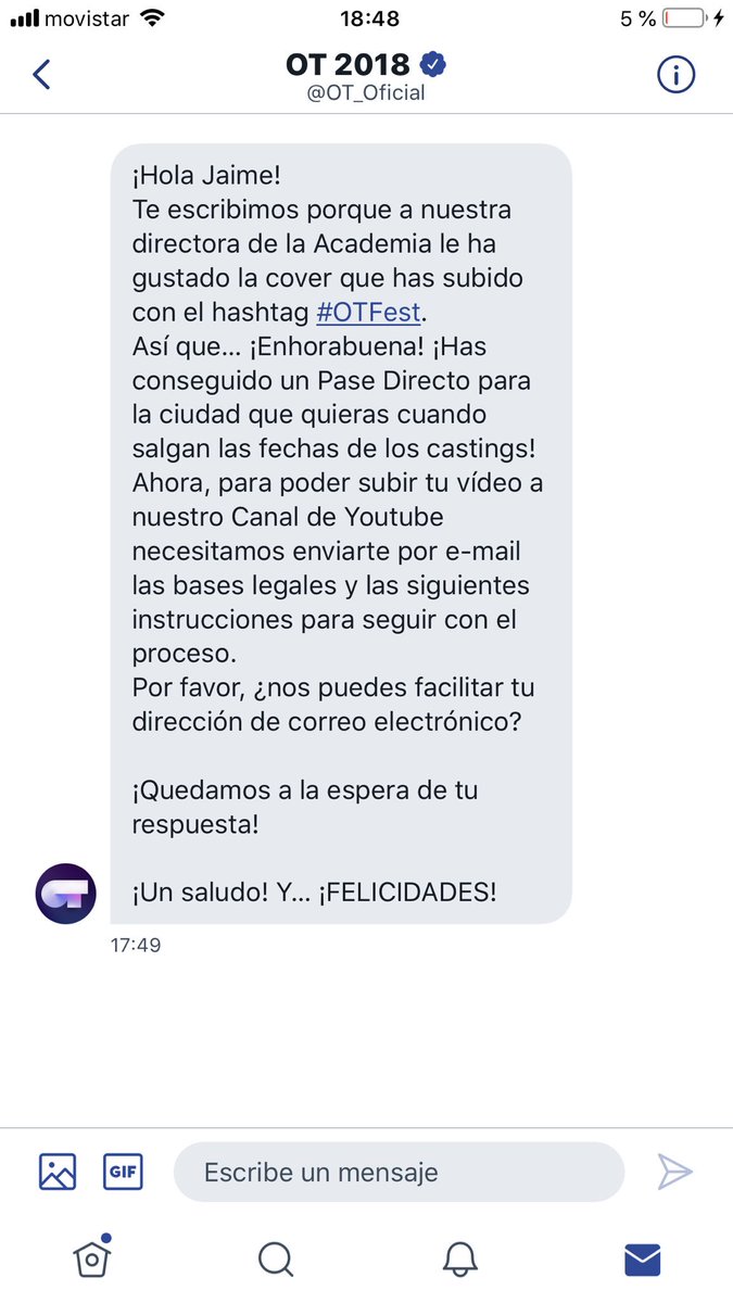 Muchísimas gracias a <a href="/OT_Oficial/">Operación Triunfo</a> y a <a href="/NoemiGaleraN/">Noemí Galera</a> por darme esta oportunidad tan importante para mi ♥️🙏🏼 Os seguiré contando por aquí ✌🏼