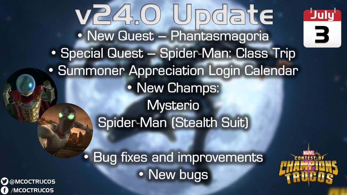 MCoCTrucos's tweet photo. V24.0  will be available on July 3rd!
https://t.co/zSW0GEknGo

#Marvel #ContestofChampions #MCoC #SpiderManFarFromHome https://t.co/aSXBiPRfC8
