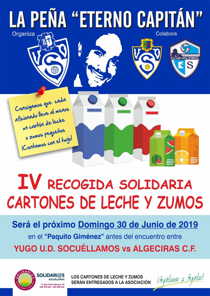 pepeleternocapi's tweet photo. 📣 Este domingo IV RECOGIDA SOLIDARIA de leche y zumos aprovechando la final que tenemos contra el @AlgecirasCF ESPERAMOS TU COLABORACIÓN https://t.co/DBFZyf19hj